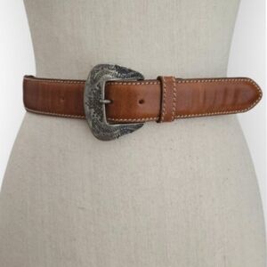 Esprit Brown Italian Leather Western Buckle Belt Size S